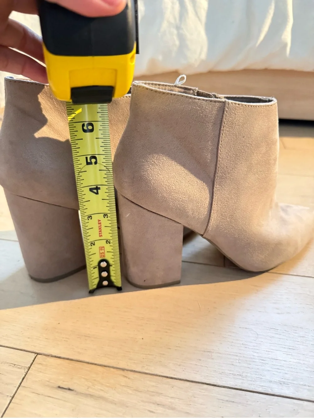 Divided Suede Pointed Ankle Booties in Taupe